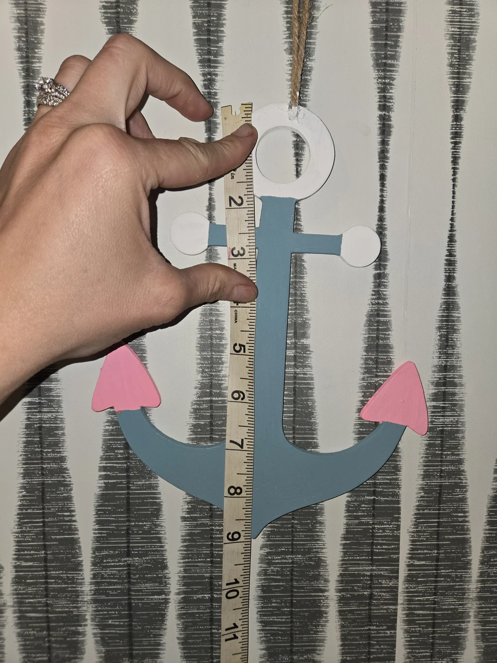 Coastal Wooden Anchor Hanging Decor - Blue, White & Pink